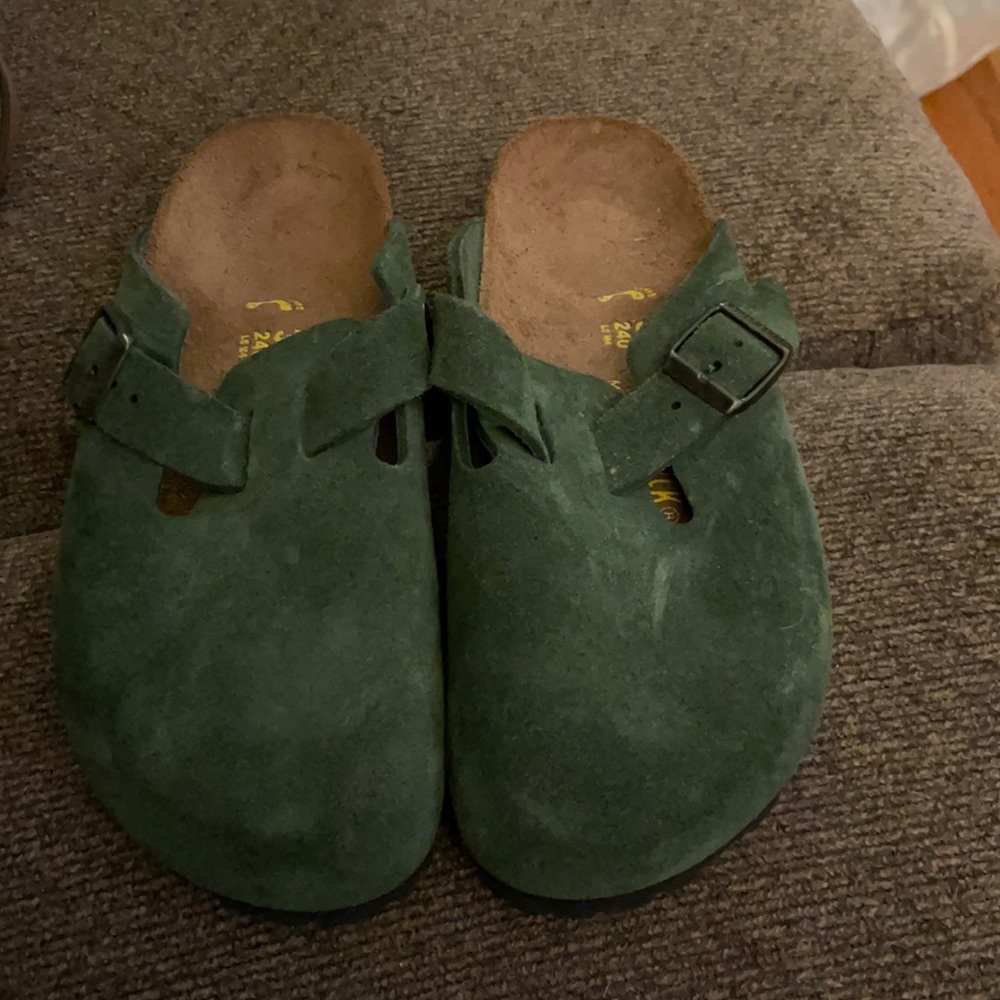 Birkenstock Boston Forest Green Suede Clogs